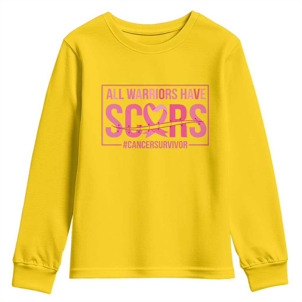 Breast Cancer Fighter Support Youth Sweatshirt All Warriors Have Scars