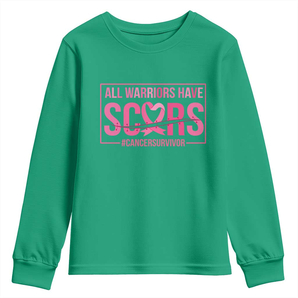 Breast Cancer Fighter Support Youth Sweatshirt All Warriors Have Scars