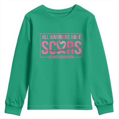 Breast Cancer Fighter Support Youth Sweatshirt All Warriors Have Scars