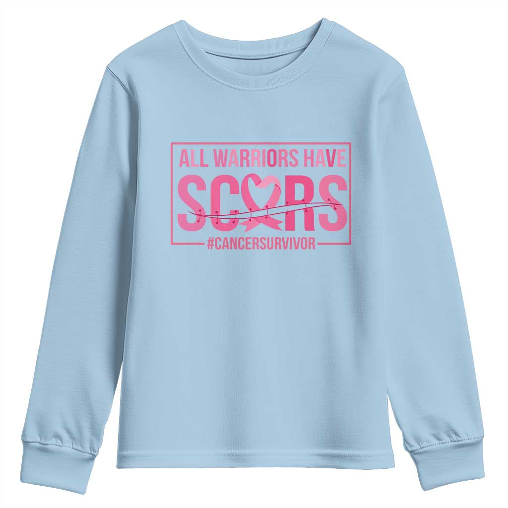 Breast Cancer Fighter Support Youth Sweatshirt All Warriors Have Scars