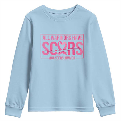 Breast Cancer Fighter Support Youth Sweatshirt All Warriors Have Scars