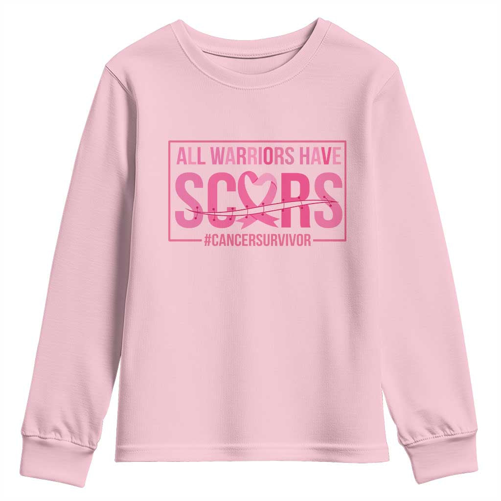 Breast Cancer Fighter Support Youth Sweatshirt All Warriors Have Scars