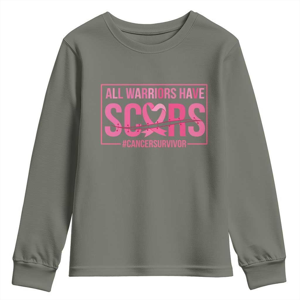 Breast Cancer Fighter Support Youth Sweatshirt All Warriors Have Scars