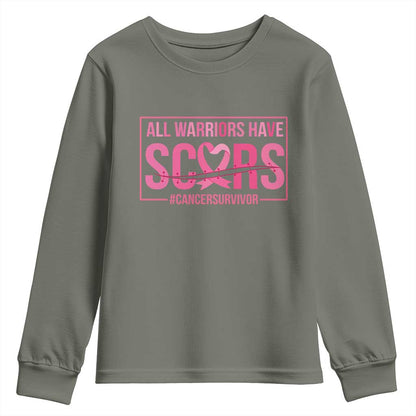 Breast Cancer Fighter Support Youth Sweatshirt All Warriors Have Scars