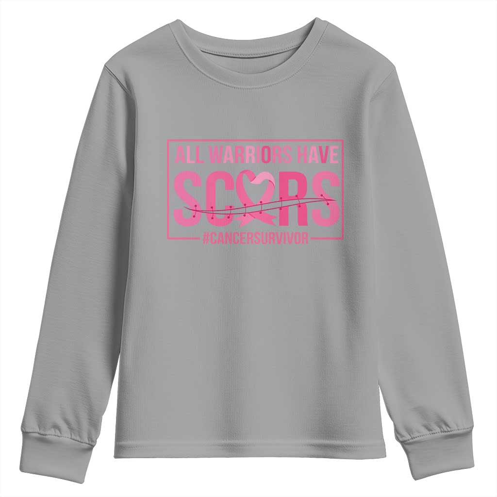 Breast Cancer Fighter Support Youth Sweatshirt All Warriors Have Scars