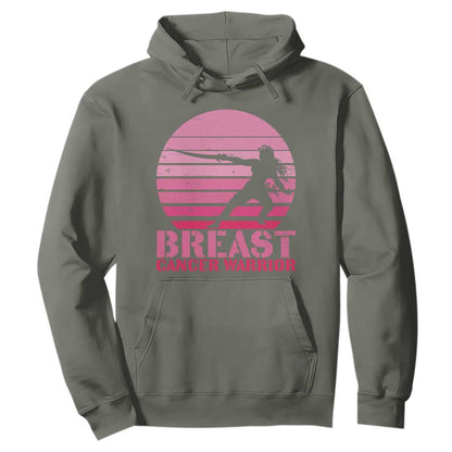 Vintage Breast Cancer Warrior Hoodie Strong Women Sword Fighter Pink Ribbon