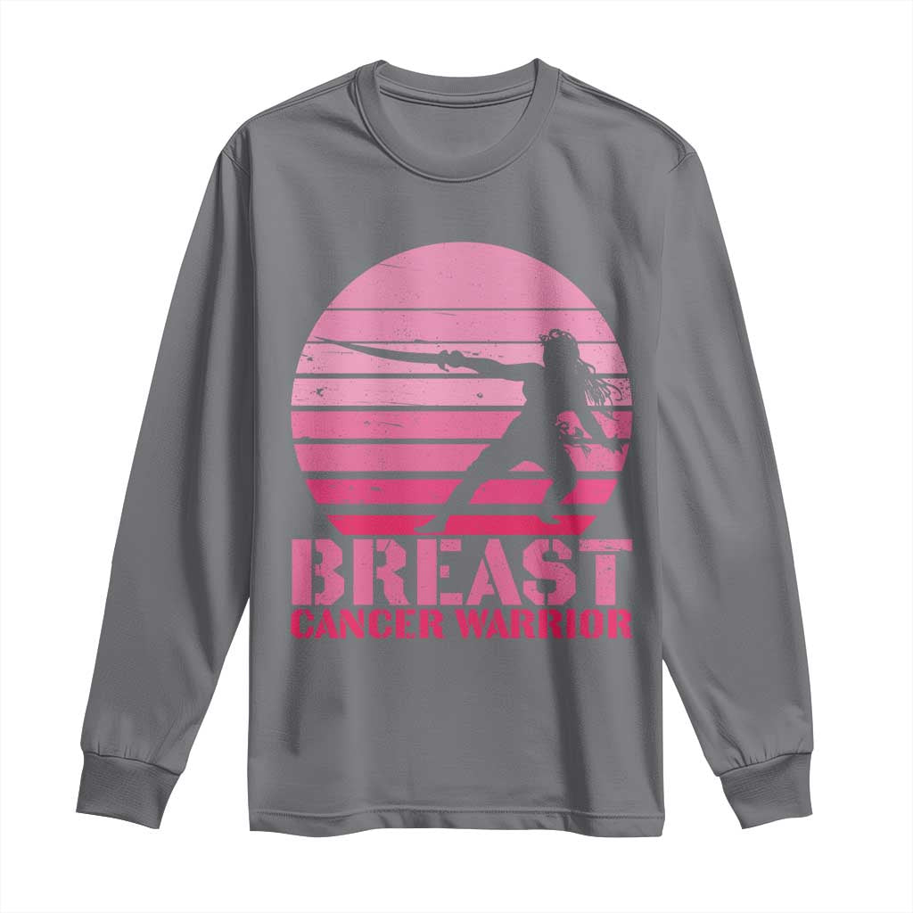 Vintage Breast Cancer Warrior Long Sleeve Shirt Strong Women Sword Fighter Pink Ribbon