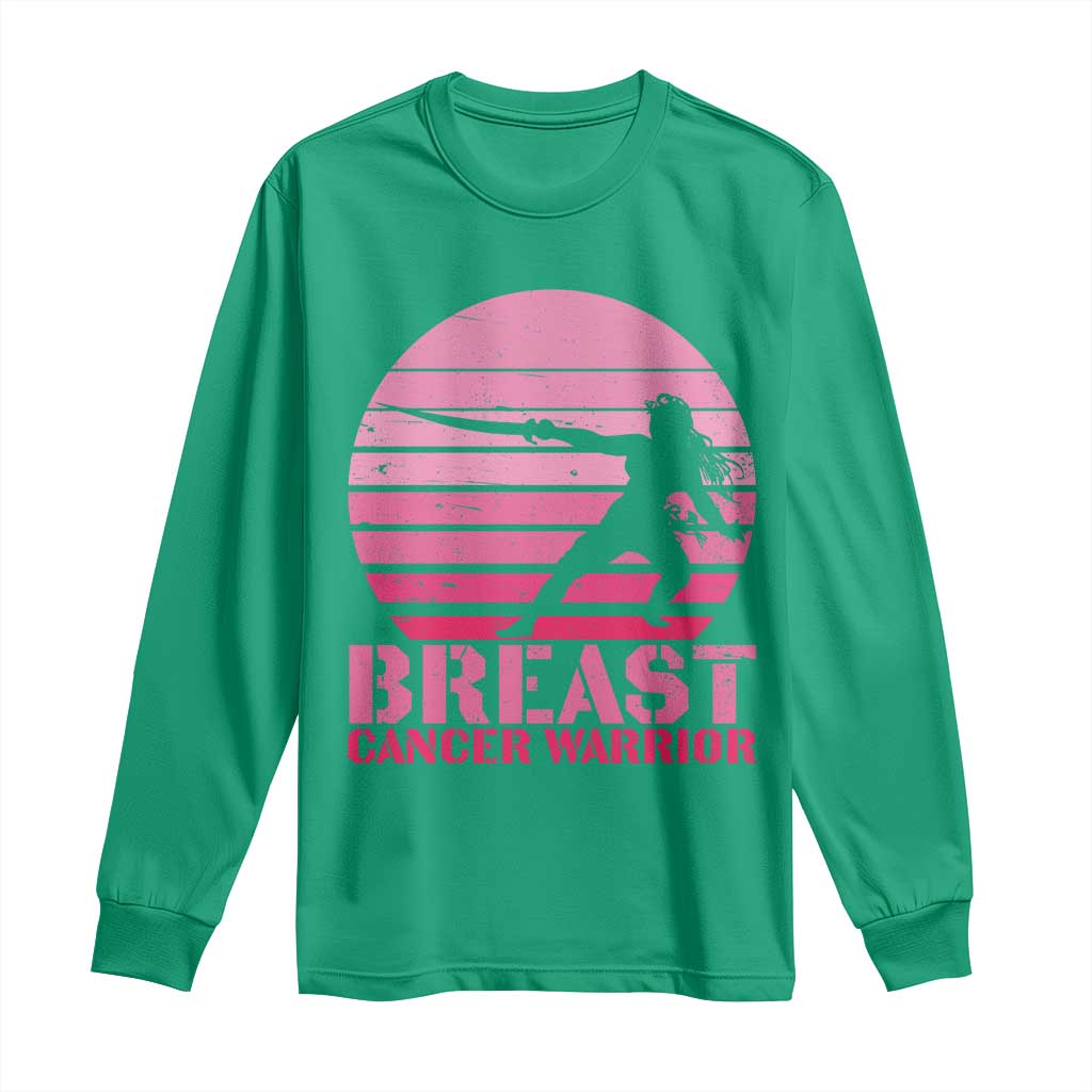 Vintage Breast Cancer Warrior Long Sleeve Shirt Strong Women Sword Fighter Pink Ribbon