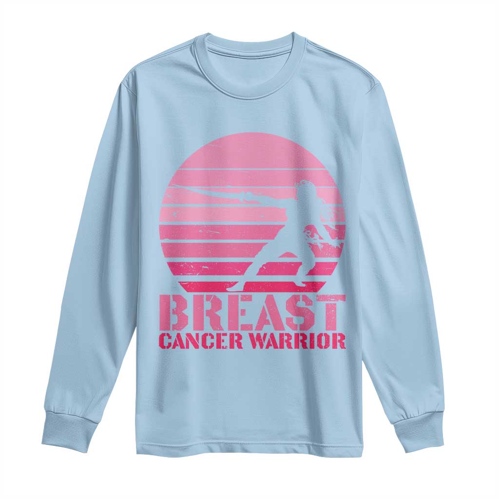 Vintage Breast Cancer Warrior Long Sleeve Shirt Strong Women Sword Fighter Pink Ribbon