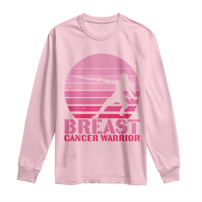 Vintage Breast Cancer Warrior Long Sleeve Shirt Strong Women Sword Fighter Pink Ribbon
