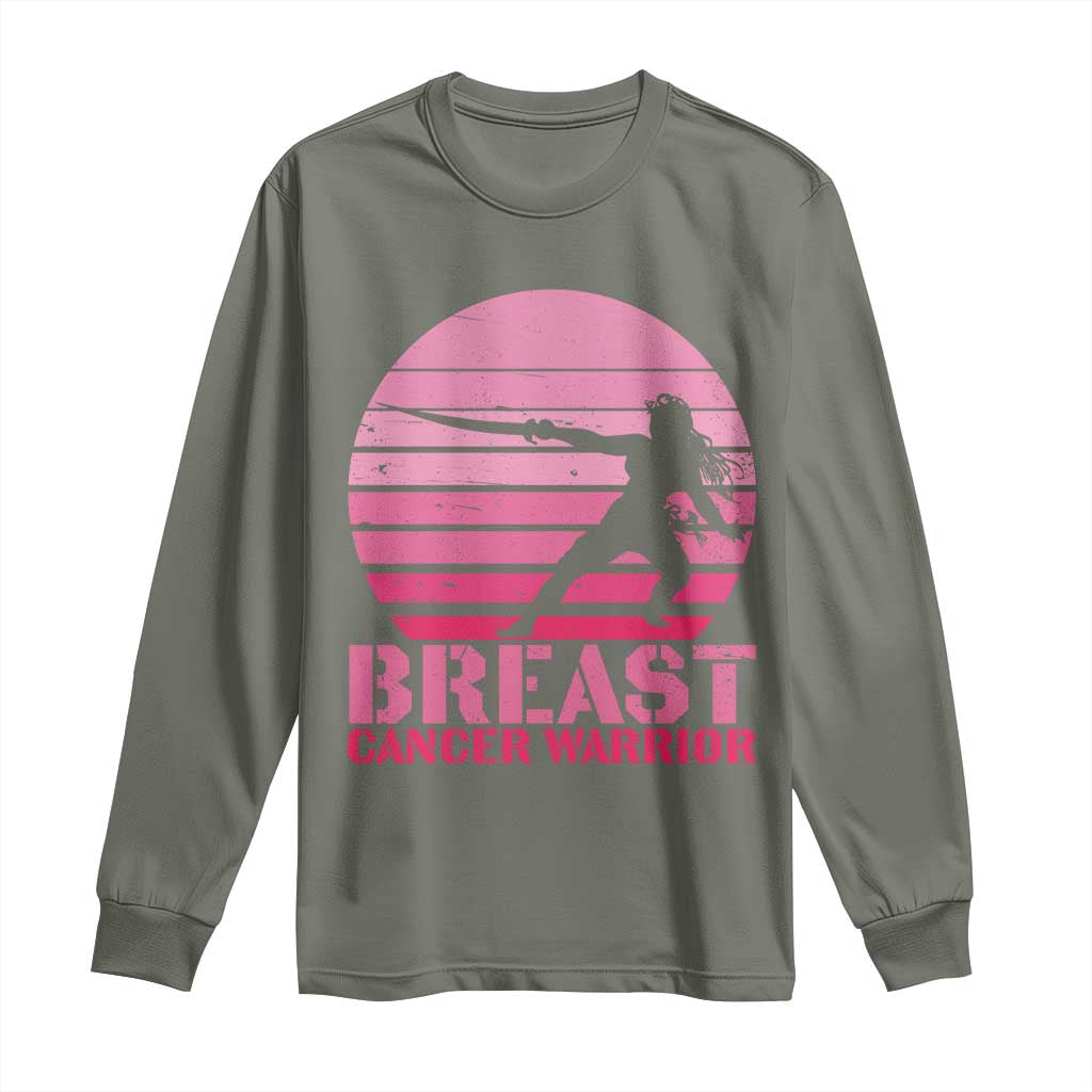 Vintage Breast Cancer Warrior Long Sleeve Shirt Strong Women Sword Fighter Pink Ribbon