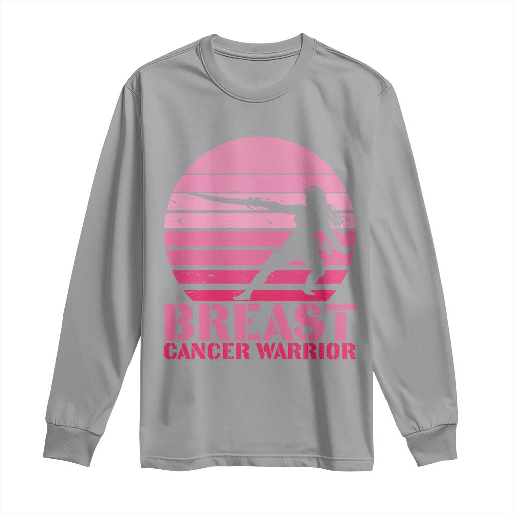 Vintage Breast Cancer Warrior Long Sleeve Shirt Strong Women Sword Fighter Pink Ribbon