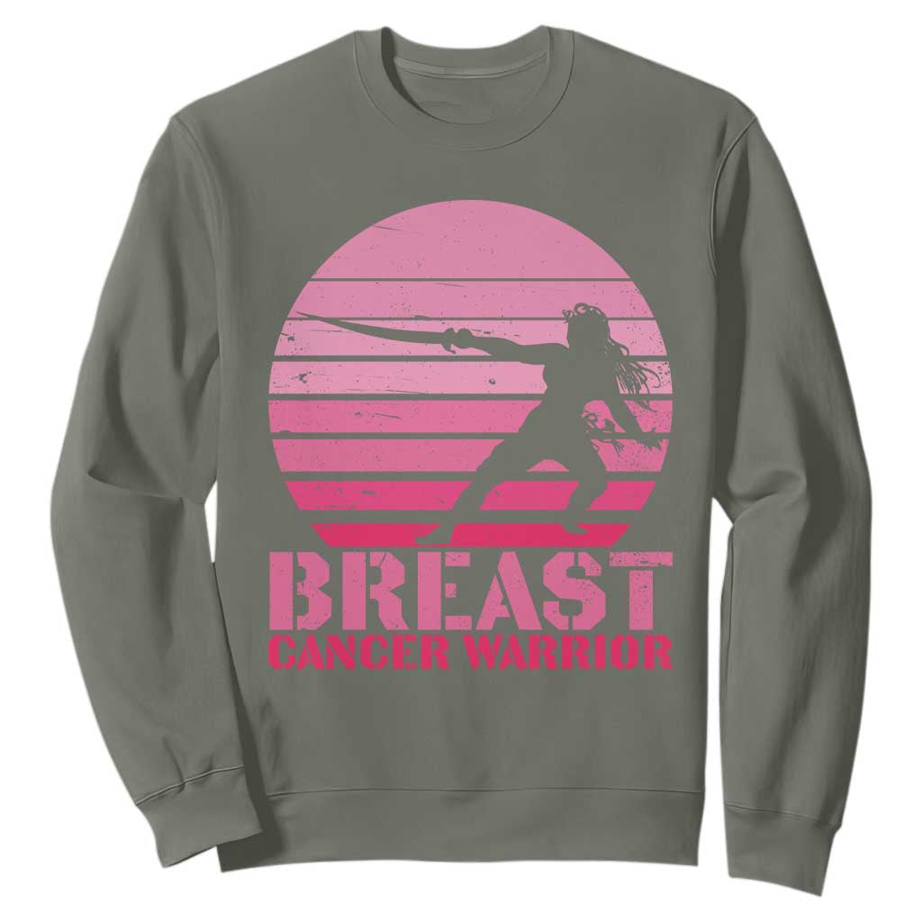 Vintage Breast Cancer Warrior Sweatshirt Strong Women Sword Fighter Pink Ribbon