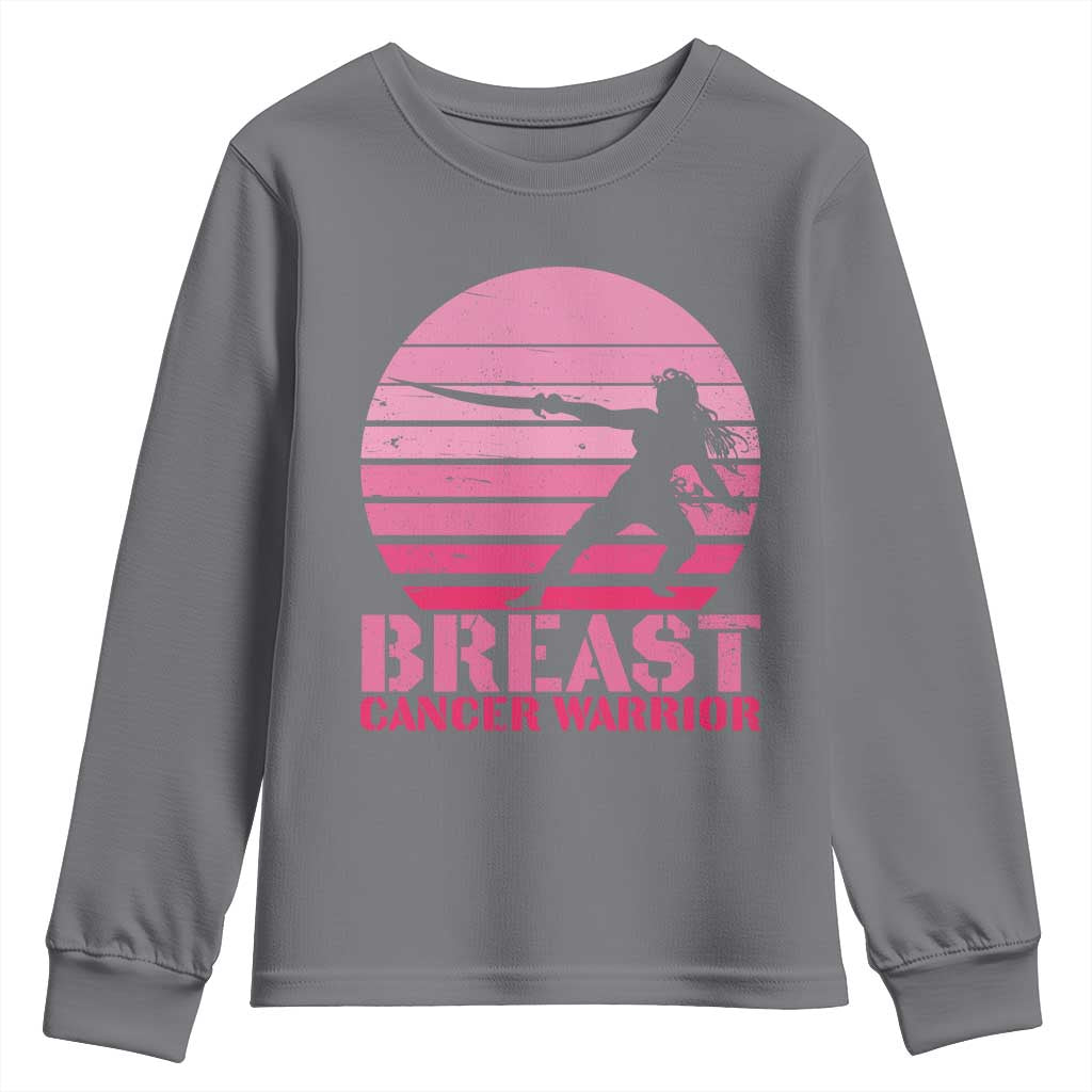 Vintage Breast Cancer Warrior Youth Sweatshirt Strong Women Sword Fighter Pink Ribbon