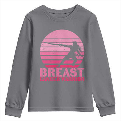 Vintage Breast Cancer Warrior Youth Sweatshirt Strong Women Sword Fighter Pink Ribbon