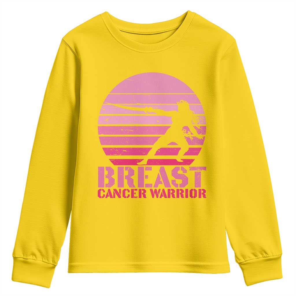 Vintage Breast Cancer Warrior Youth Sweatshirt Strong Women Sword Fighter Pink Ribbon