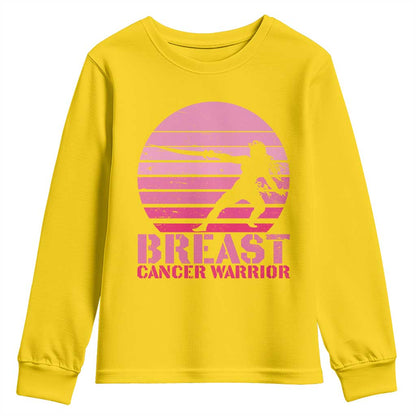 Vintage Breast Cancer Warrior Youth Sweatshirt Strong Women Sword Fighter Pink Ribbon