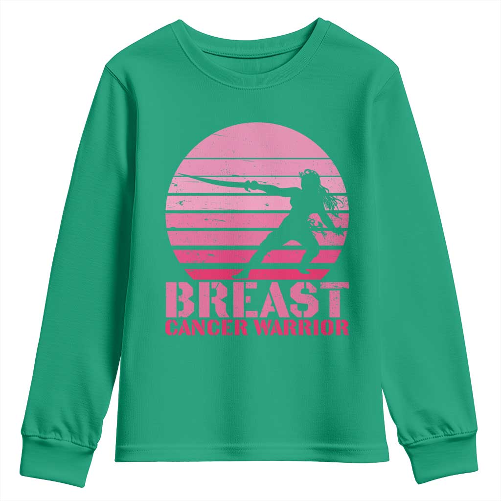 Vintage Breast Cancer Warrior Youth Sweatshirt Strong Women Sword Fighter Pink Ribbon