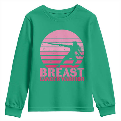 Vintage Breast Cancer Warrior Youth Sweatshirt Strong Women Sword Fighter Pink Ribbon