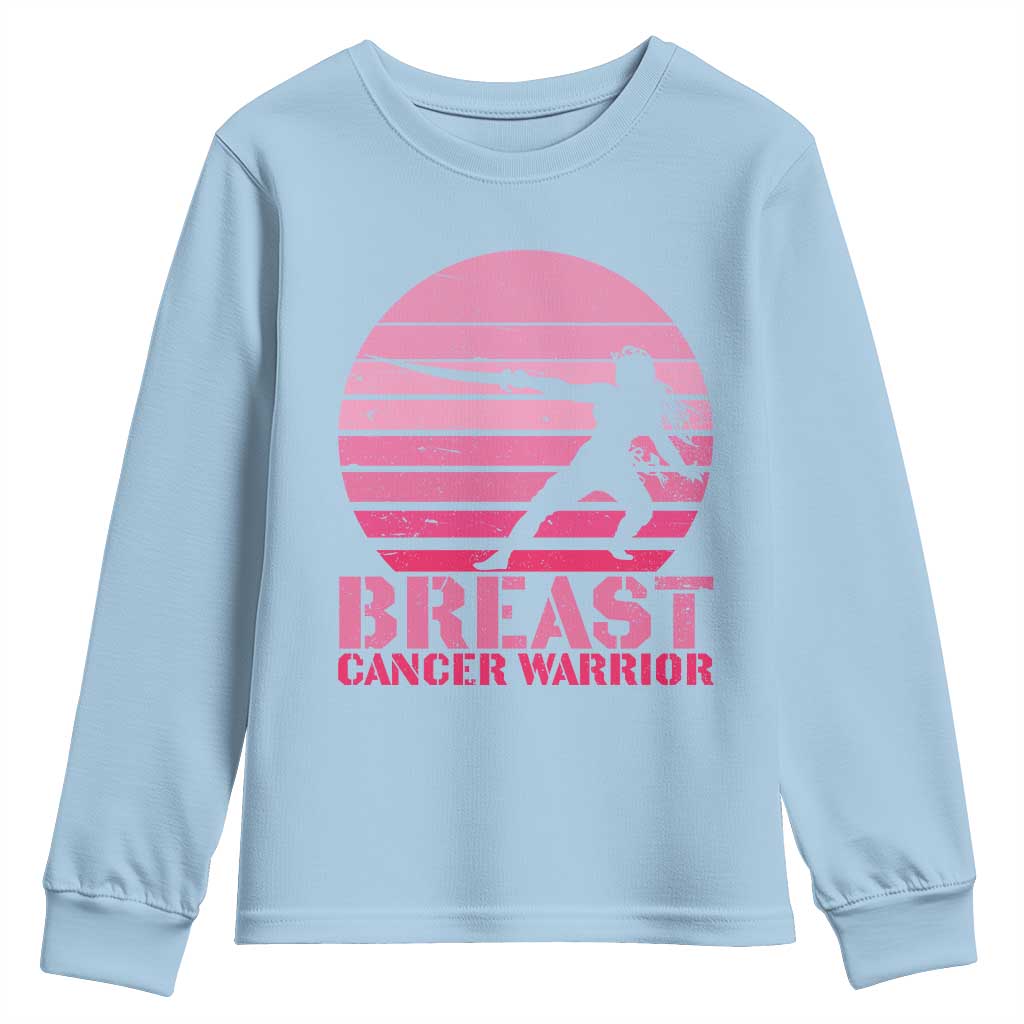 Vintage Breast Cancer Warrior Youth Sweatshirt Strong Women Sword Fighter Pink Ribbon