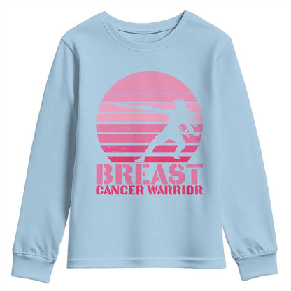 Vintage Breast Cancer Warrior Youth Sweatshirt Strong Women Sword Fighter Pink Ribbon