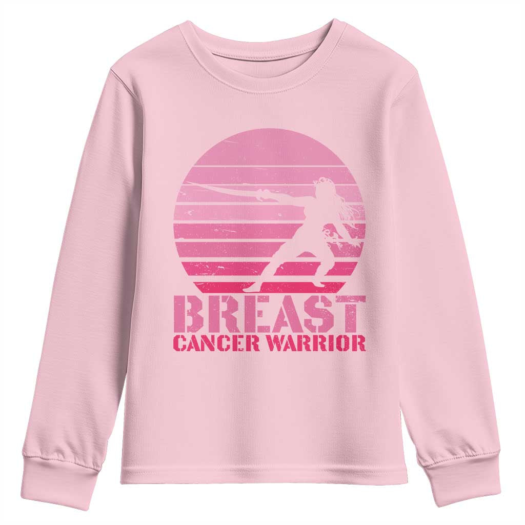 Vintage Breast Cancer Warrior Youth Sweatshirt Strong Women Sword Fighter Pink Ribbon