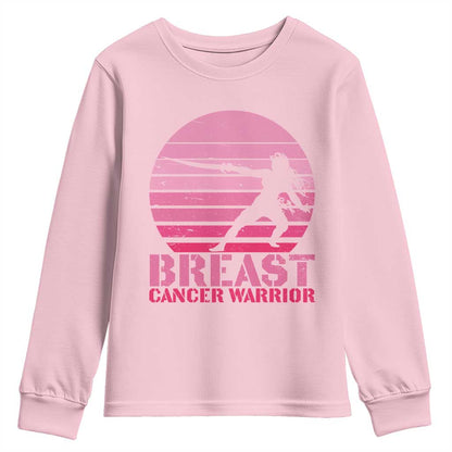 Vintage Breast Cancer Warrior Youth Sweatshirt Strong Women Sword Fighter Pink Ribbon