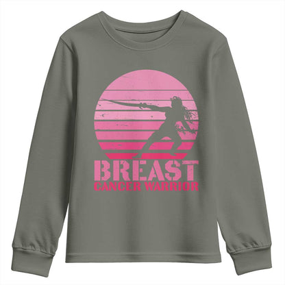 Vintage Breast Cancer Warrior Youth Sweatshirt Strong Women Sword Fighter Pink Ribbon