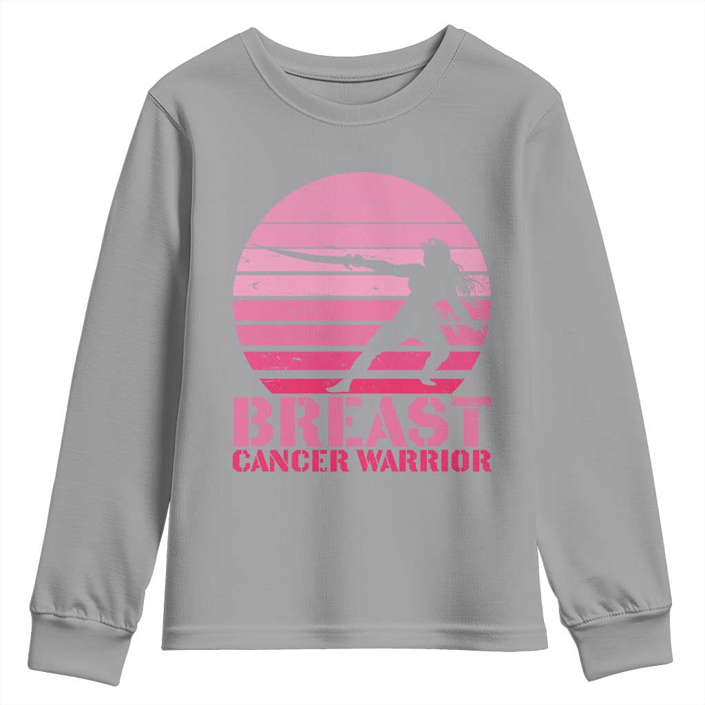 Vintage Breast Cancer Warrior Youth Sweatshirt Strong Women Sword Fighter Pink Ribbon