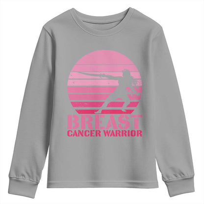 Vintage Breast Cancer Warrior Youth Sweatshirt Strong Women Sword Fighter Pink Ribbon