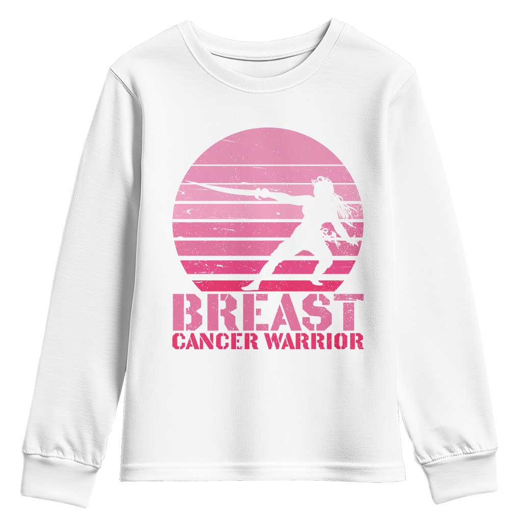Vintage Breast Cancer Warrior Youth Sweatshirt Strong Women Sword Fighter Pink Ribbon