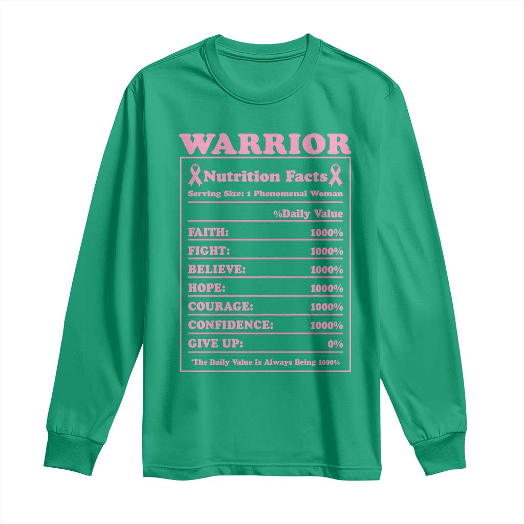 Breast Cancer Nutrition Facts Warrior Long Sleeve Shirt Pink Ribbon Survivor Support