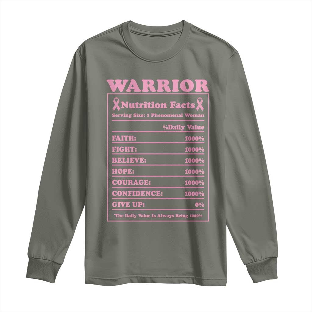 Breast Cancer Nutrition Facts Warrior Long Sleeve Shirt Pink Ribbon Survivor Support