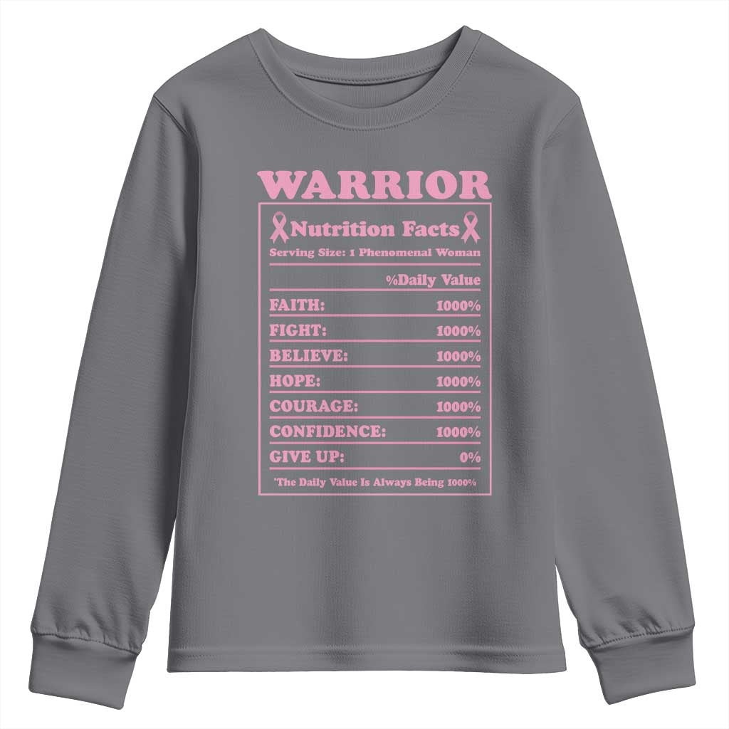 Breast Cancer Nutrition Facts Warrior Youth Sweatshirt Pink Ribbon Survivor Support