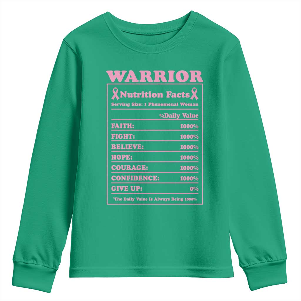 Breast Cancer Nutrition Facts Warrior Youth Sweatshirt Pink Ribbon Survivor Support