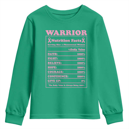 Breast Cancer Nutrition Facts Warrior Youth Sweatshirt Pink Ribbon Survivor Support