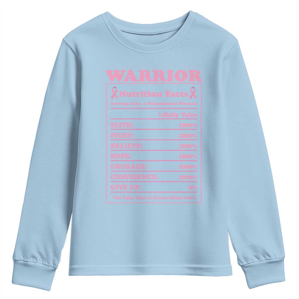 Breast Cancer Nutrition Facts Warrior Youth Sweatshirt Pink Ribbon Survivor Support
