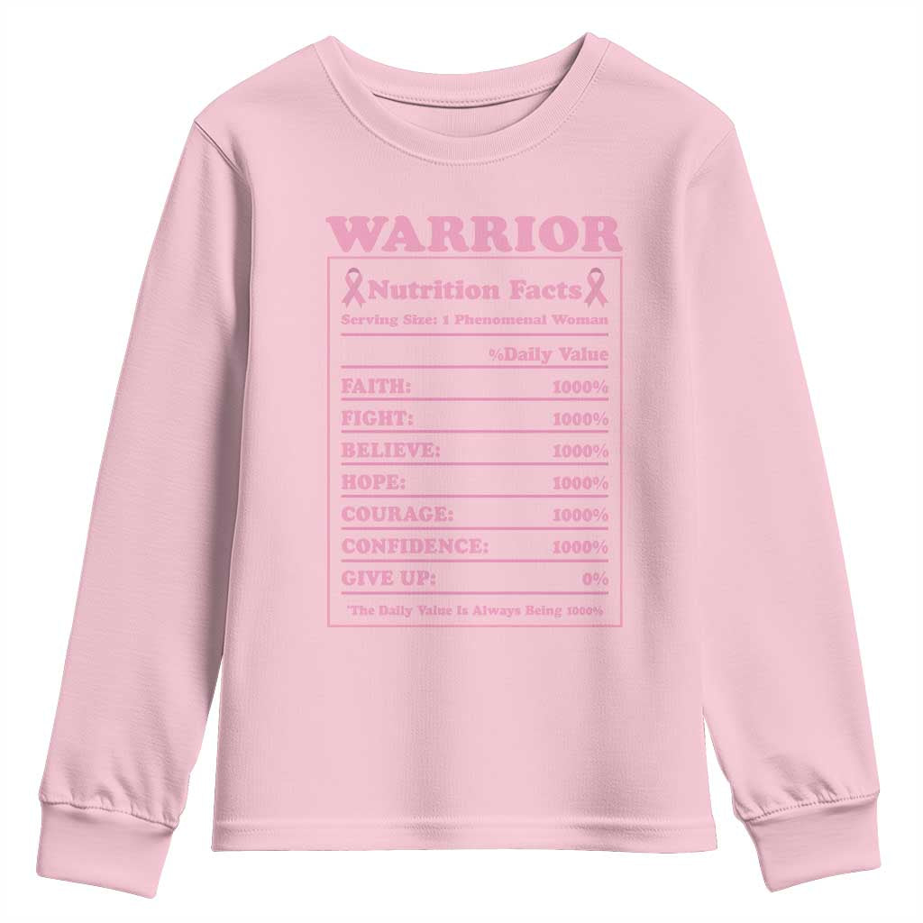 Breast Cancer Nutrition Facts Warrior Youth Sweatshirt Pink Ribbon Survivor Support