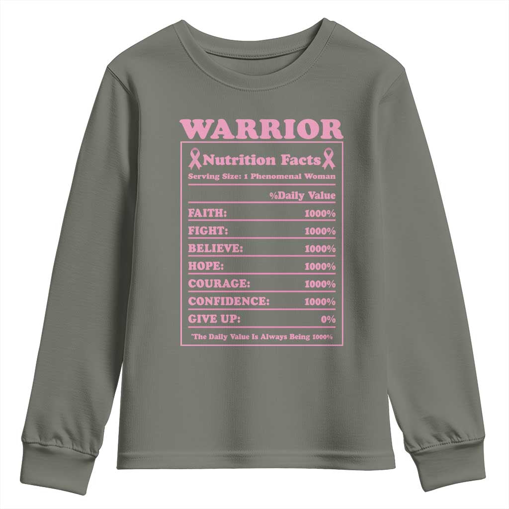 Breast Cancer Nutrition Facts Warrior Youth Sweatshirt Pink Ribbon Survivor Support