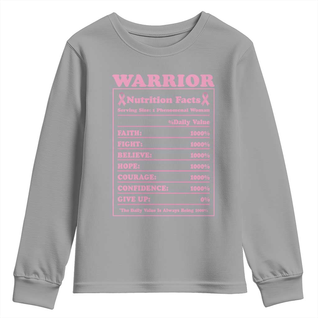 Breast Cancer Nutrition Facts Warrior Youth Sweatshirt Pink Ribbon Survivor Support