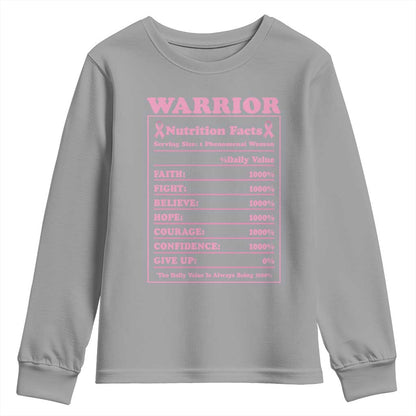 Breast Cancer Nutrition Facts Warrior Youth Sweatshirt Pink Ribbon Survivor Support