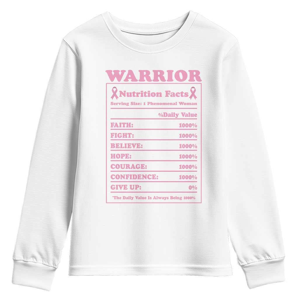 Breast Cancer Nutrition Facts Warrior Youth Sweatshirt Pink Ribbon Survivor Support
