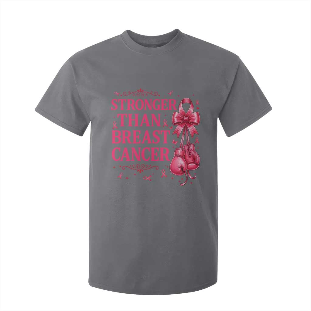 Pink Ribbon Fighter Support T Shirt For Kid Stronger Than Breast Cancer Boxing Gloves