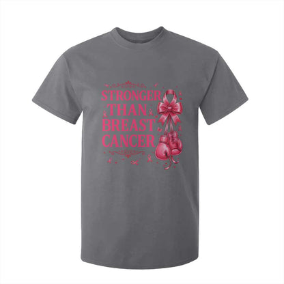 Pink Ribbon Fighter Support T Shirt For Kid Stronger Than Breast Cancer Boxing Gloves
