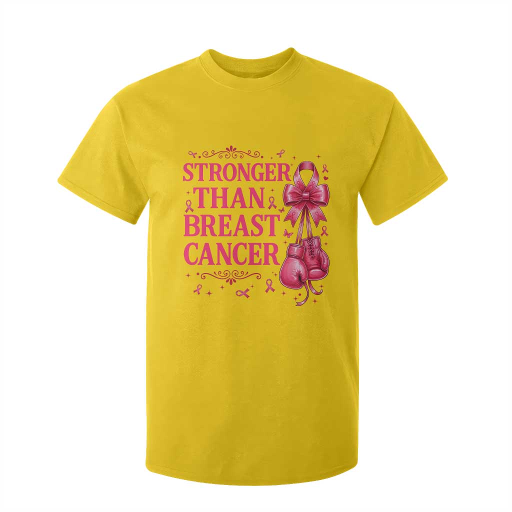 Pink Ribbon Fighter Support T Shirt For Kid Stronger Than Breast Cancer Boxing Gloves