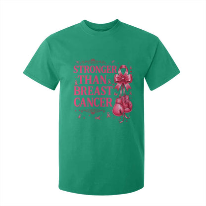 Pink Ribbon Fighter Support T Shirt For Kid Stronger Than Breast Cancer Boxing Gloves