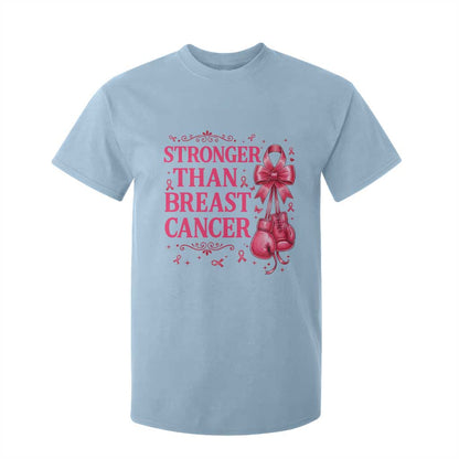 Pink Ribbon Fighter Support T Shirt For Kid Stronger Than Breast Cancer Boxing Gloves
