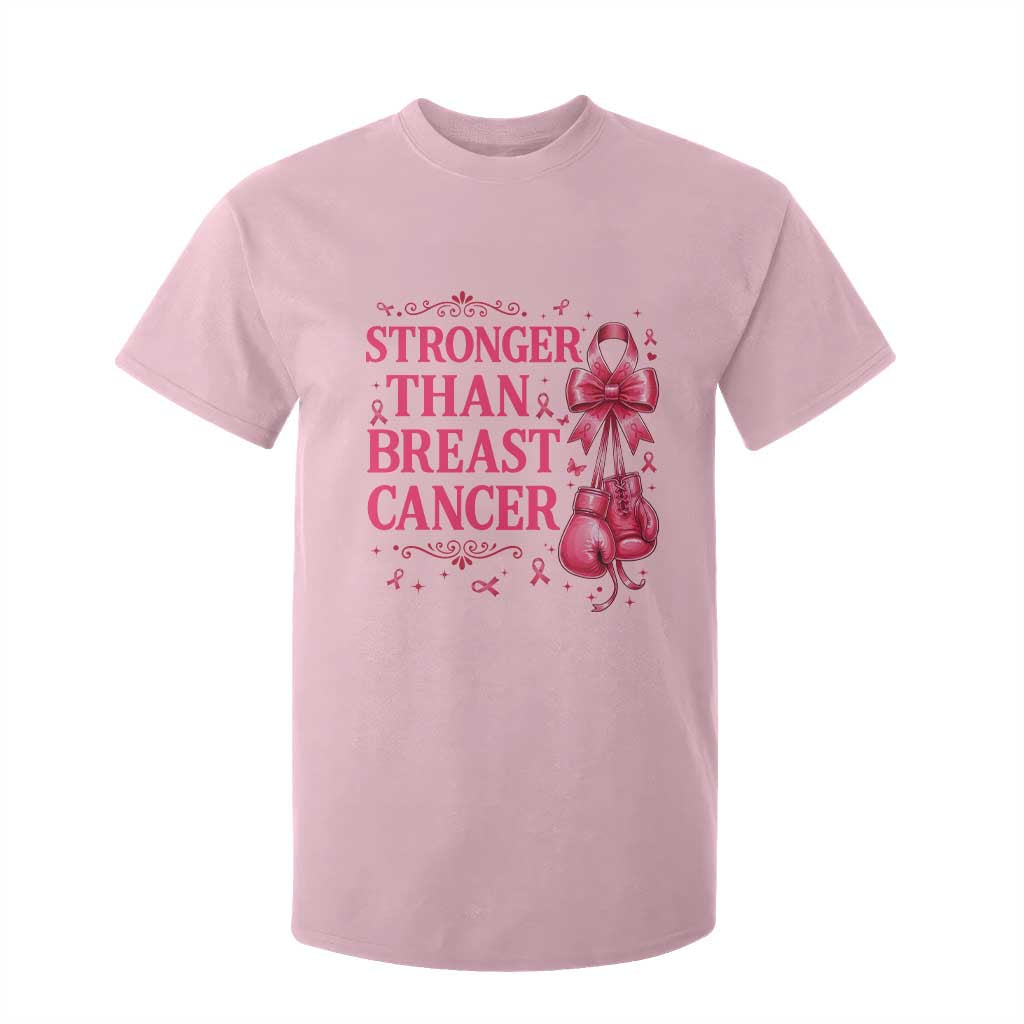 Pink Ribbon Fighter Support T Shirt For Kid Stronger Than Breast Cancer Boxing Gloves