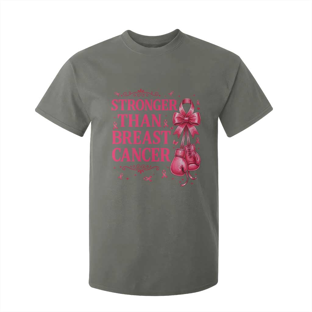Pink Ribbon Fighter Support T Shirt For Kid Stronger Than Breast Cancer Boxing Gloves
