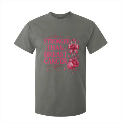 Pink Ribbon Fighter Support T Shirt For Kid Stronger Than Breast Cancer Boxing Gloves